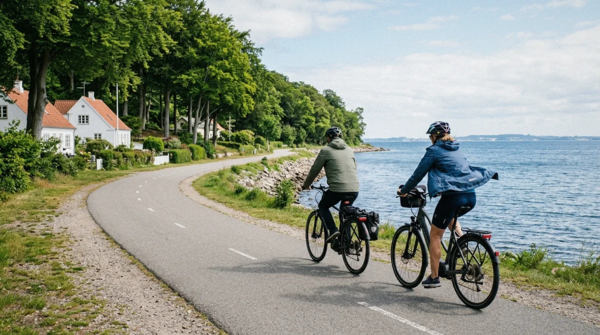 Cyclists on the coast road north of Copenhagen, a way to get to Kronborg Castle by bike